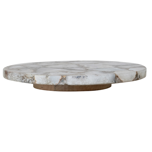 Agate Lazy Susan w/ Mango Wood Base, Natural-Creative Co-op-DG1065