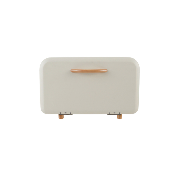 Metal Bread Box w/ Wood Handle & Feet, Matte Cream Color & Natural-Bloomingville-AH4164