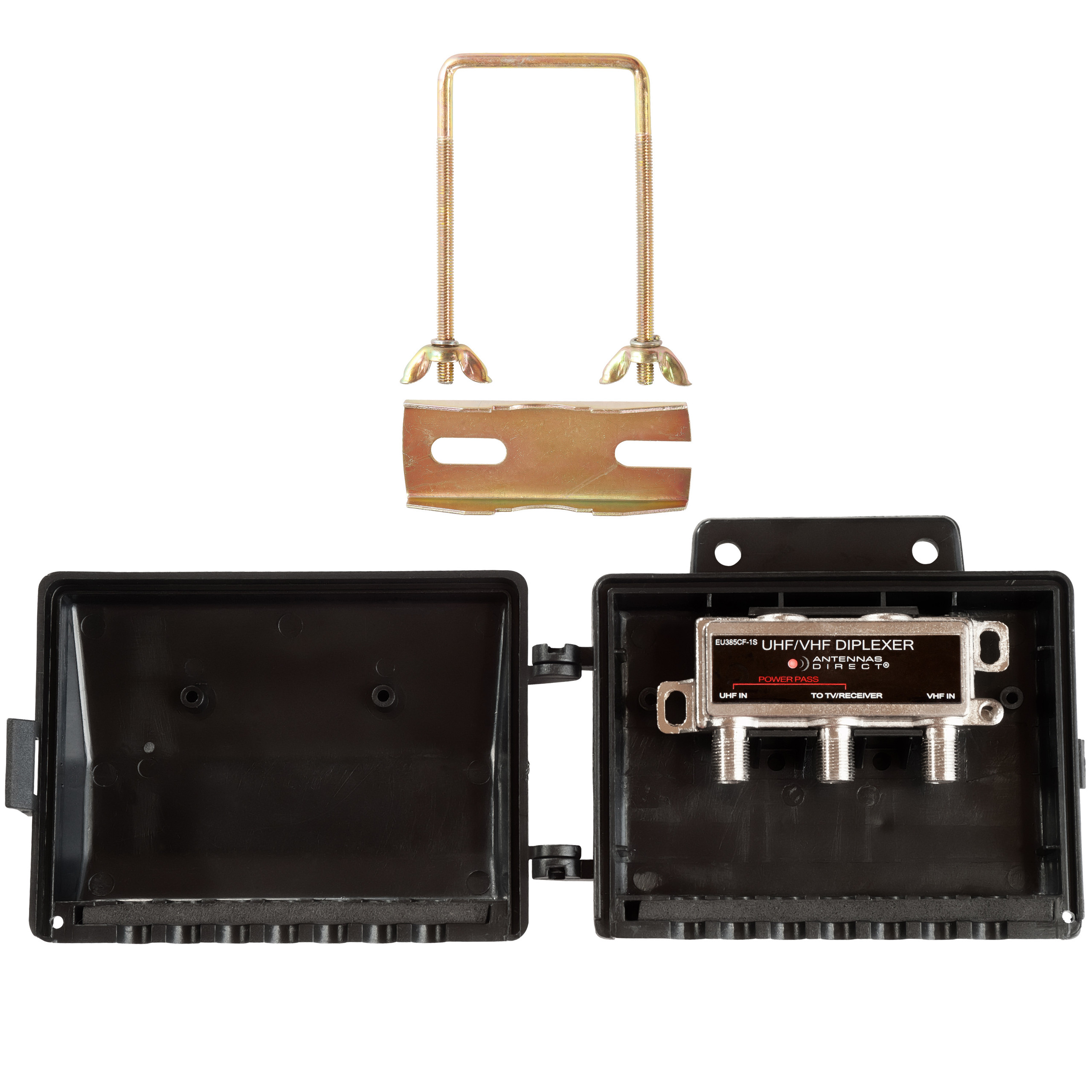 Antennas Direct UHF VHF TV Antenna Combiner, Weatherproof Enclosure, Black