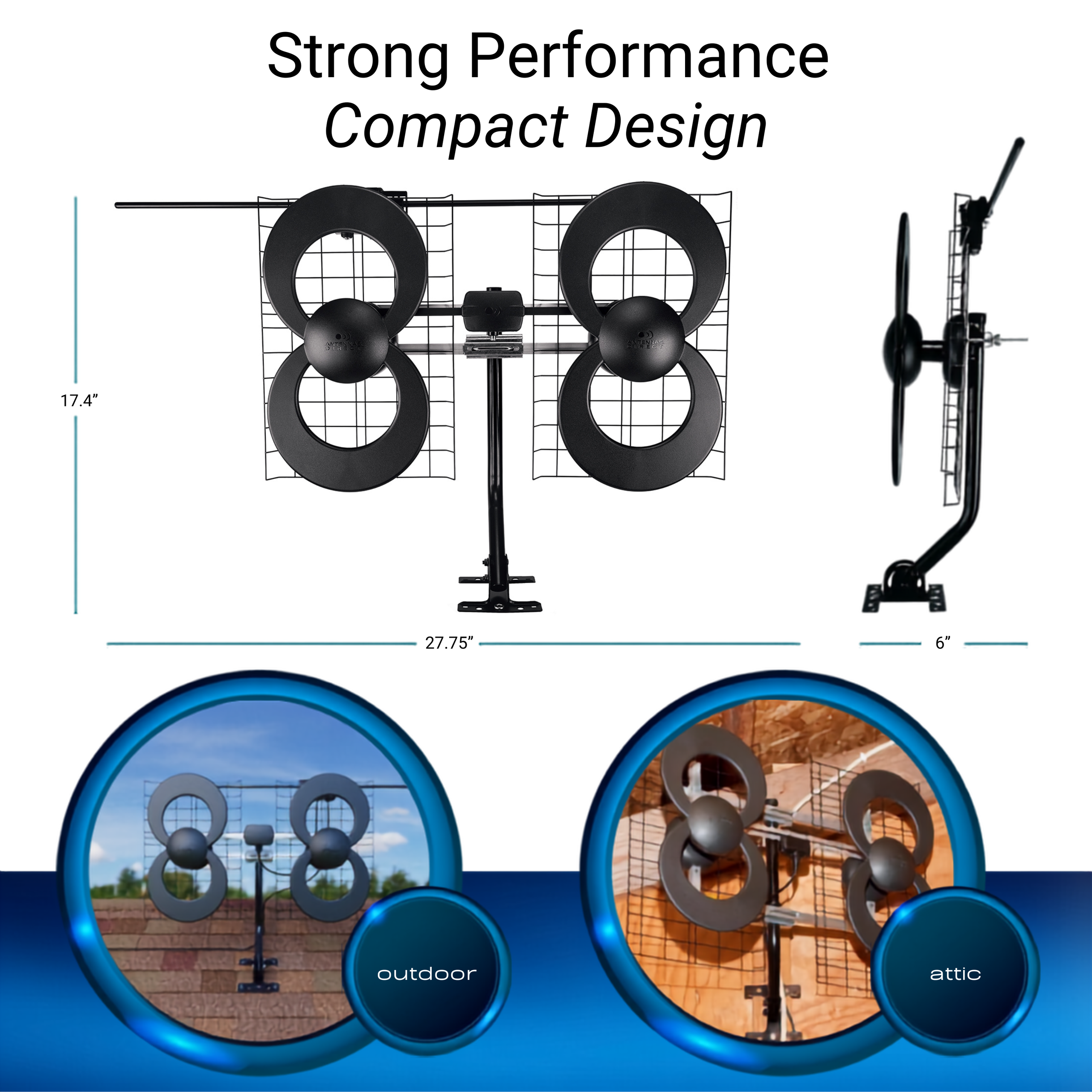 ClearStream 4V UHF VHF Indoor Outdoor HDTV Antenna with 20-inch Mast