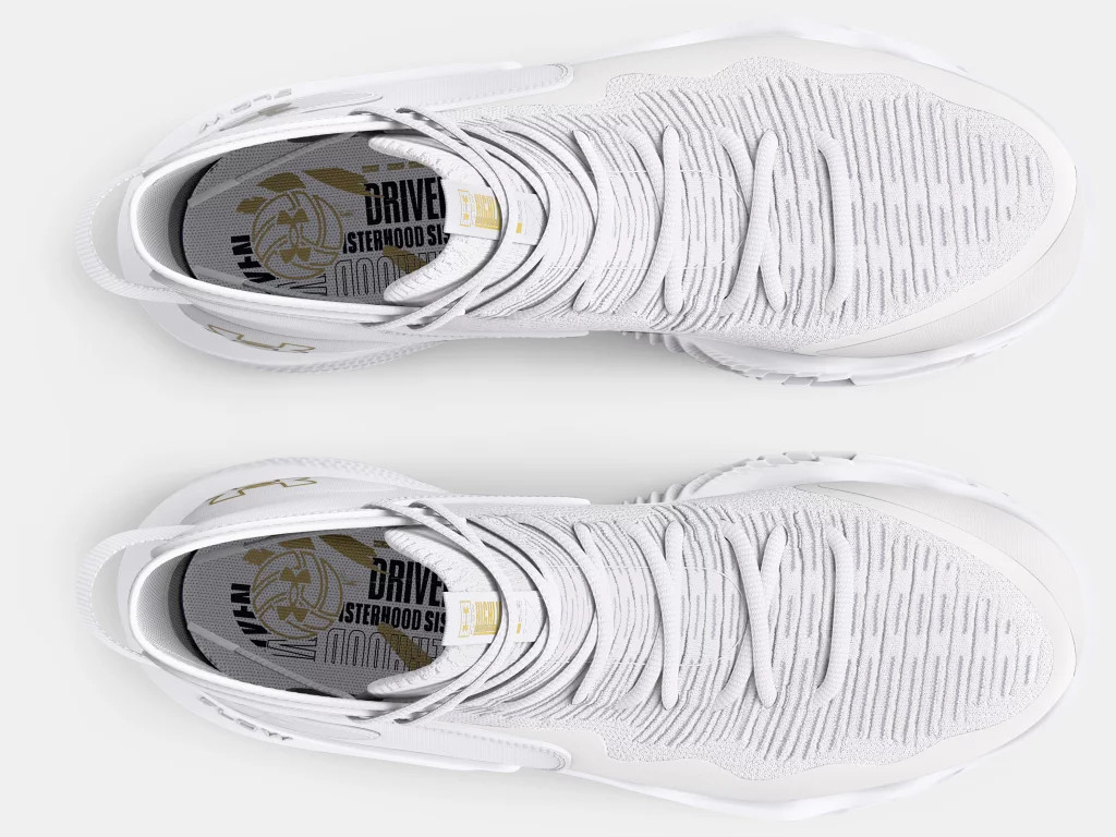 white and gold volleyball shoes