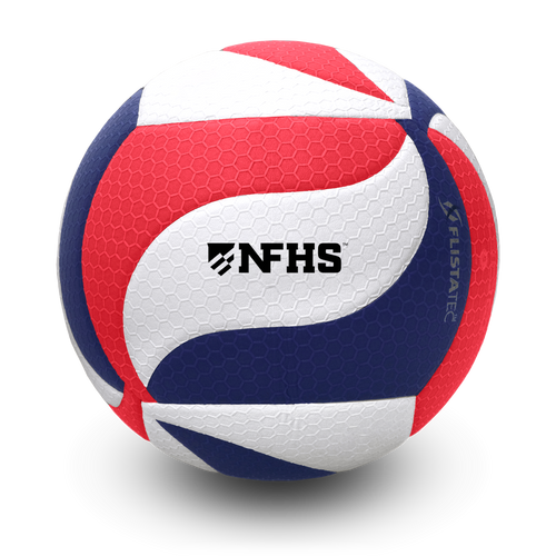 Molten V5M5000-3-HS Flistatec volleyball with red white and blue panel design, official NFHS-approved indoor game ball for high school and club volleyball.