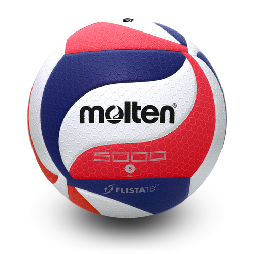 Molten V5M5000-3-HS Flistatec indoor volleyball featuring NFHS approval mark and premium composite cover designed for high school and competitive volleyball play.