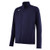 Front view of the Mizuno Alpha X Sport Jacket in navy blue, a lightweight volleyball warmup jacket with full zipper and athletic team-ready design.