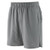 Front view of the Mizuno Men's Perform 9" Short Linerless in grey, lightweight athletic training shorts with breathable fabric and 9-inch inseam ideal for volleyball practice and gym workouts.