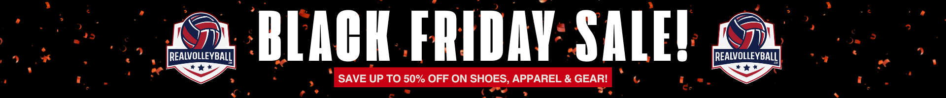 Website banner promoting Black Friday volleyball deals with up to 50% off.