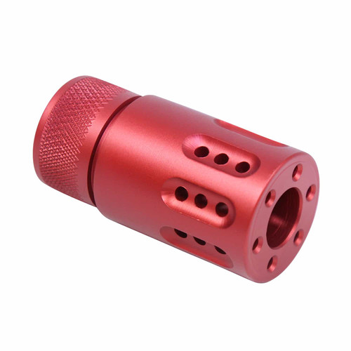 MINI SLIP OVER BARREL SHROUD WITH MULTI PORT MUZZLE BRAKE (ANODIZED RED)