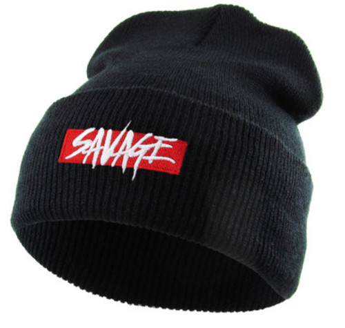 "SAVAGE" Embroidery Knit Stocking Hat