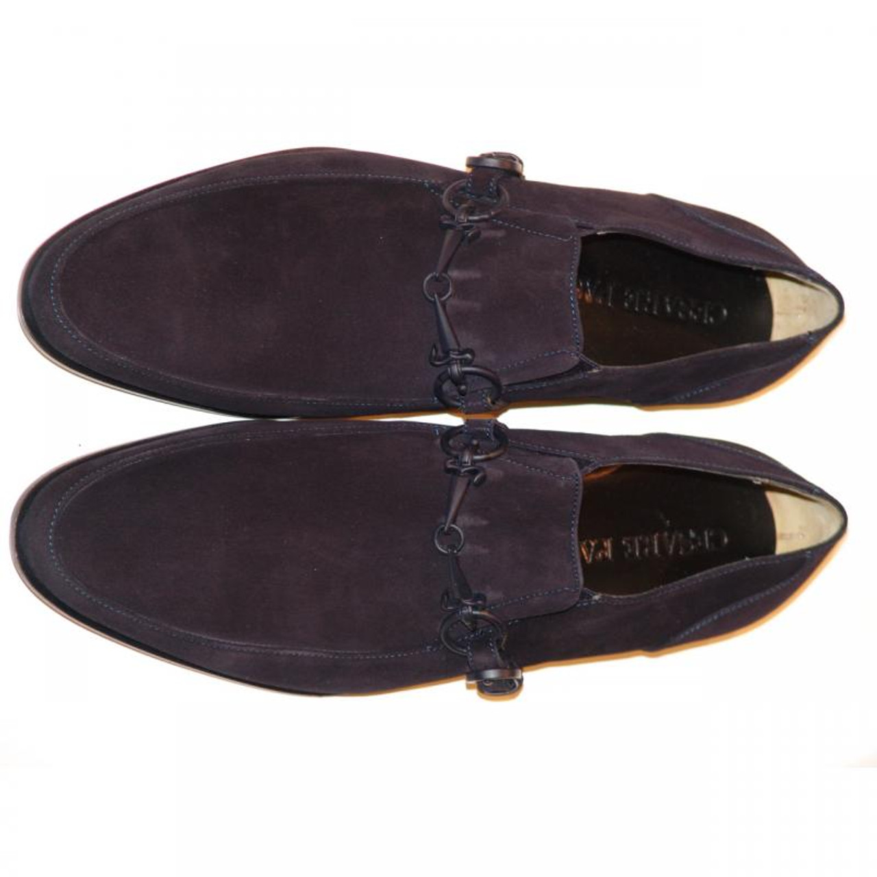 Cesare Paciotti 47738 Navy suede Loafer with Dager buckle | PelleLine.com