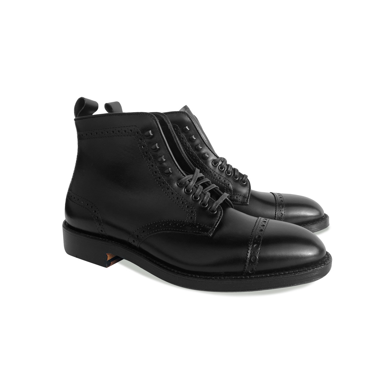 Alden Pelle Line exclusive D7827H 5 Eyelet Perforated cap toe boot- Black