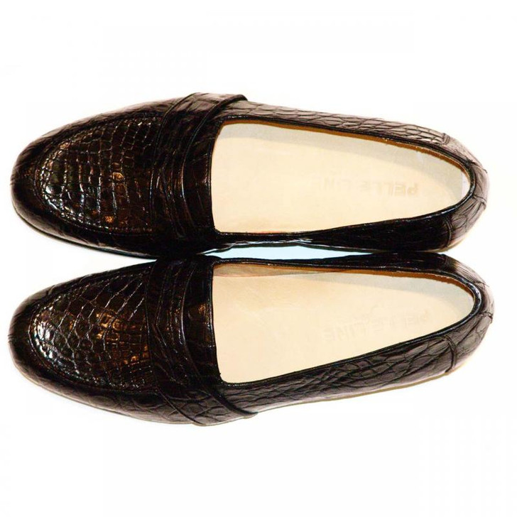 Pelleline Pisa Black Crocodile Low Cut Penny Loafer