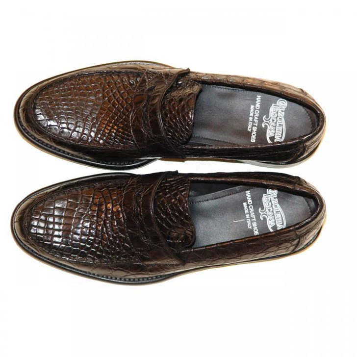 Pelle Line Exclusive 8871 Black Crocodile Penny Loafer With Lug Sole