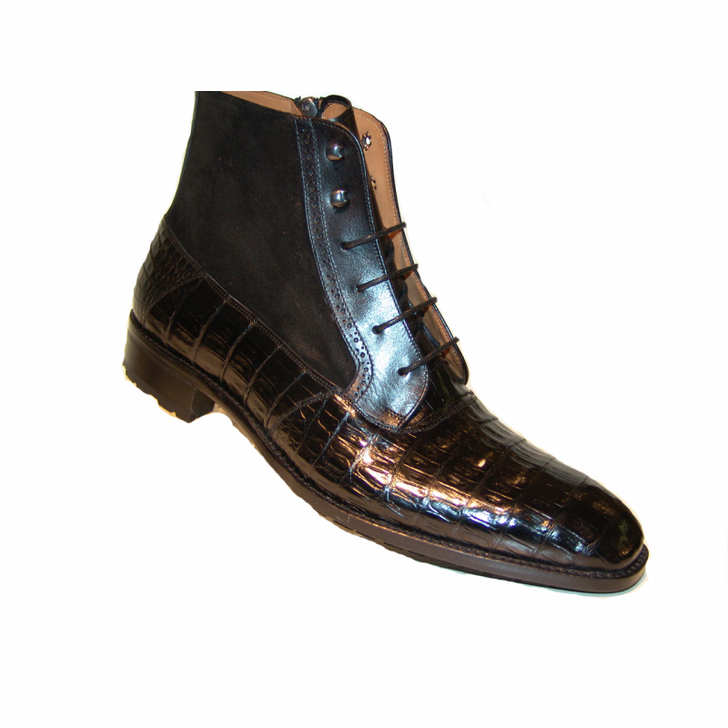 Pelle Line Exclisive Mezlan, Molino Alligator and Suede Laceup Boot Black