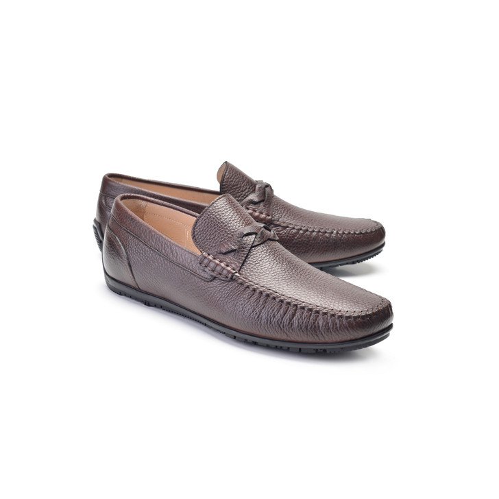 Pelle Line Exclusive 9446 Braid Design Vamp Loafer-Brown