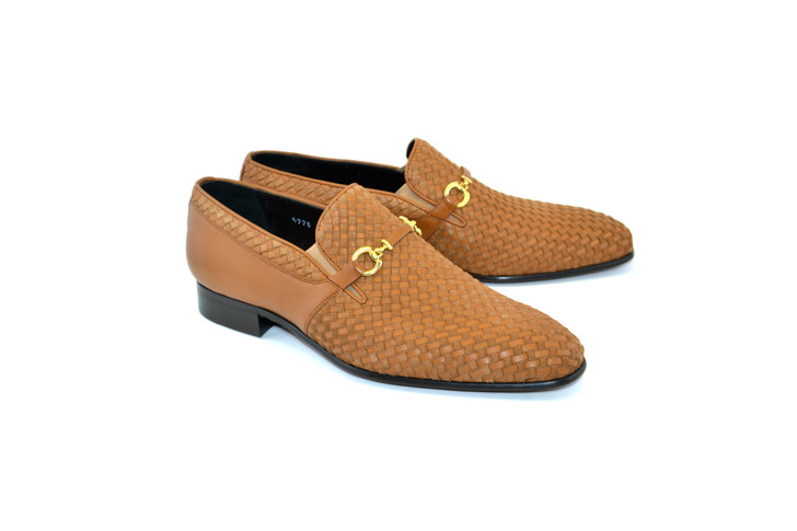  Corrente 5776 Woven Loafer with Buckle- Tan