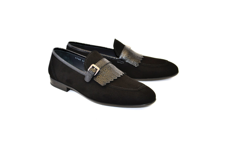 Corrente 4728S Suede Kiltie Loafer- Black