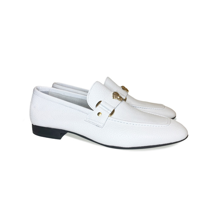 Pelle Line  Lucas- Loafer with Medusa ornament- White