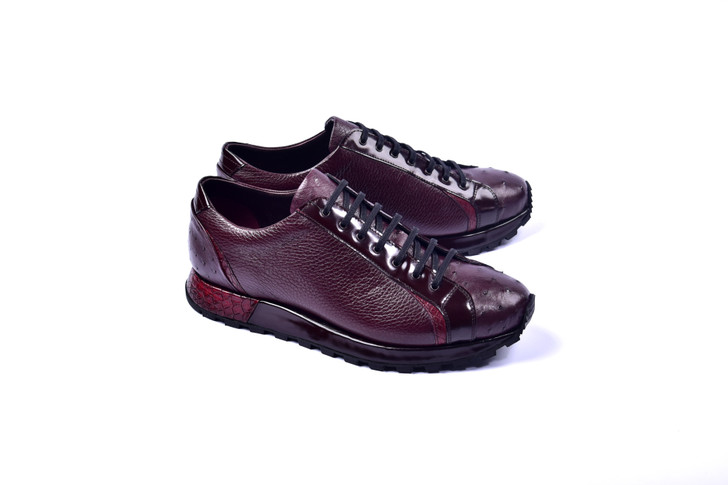 Corrente 5581 Ostrich Fashion Sneaker- Burgundy