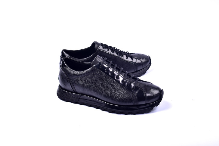 Corrente 5581 Ostrich Fashion Sneaker- Black