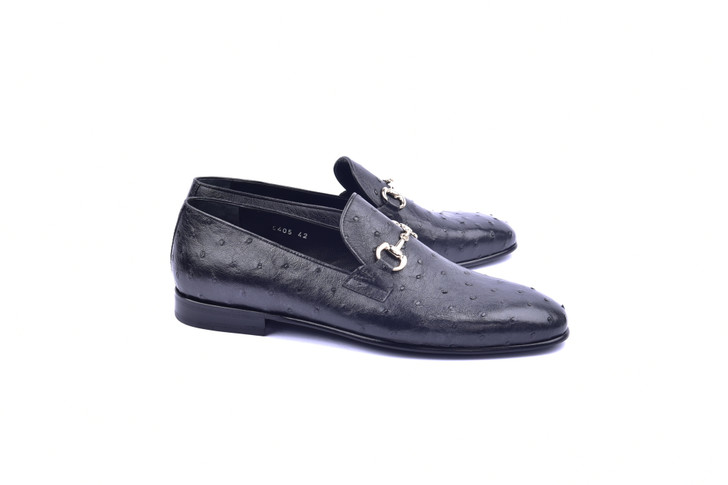 Corrente 5405 Ostrich Loafer with Buckle- Black