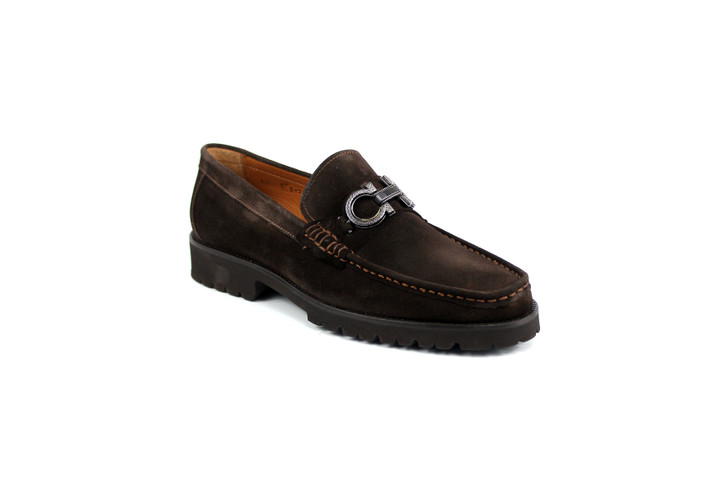 Pelle Line Newport- Buckle loafer with Lug Sole- Brown Suede