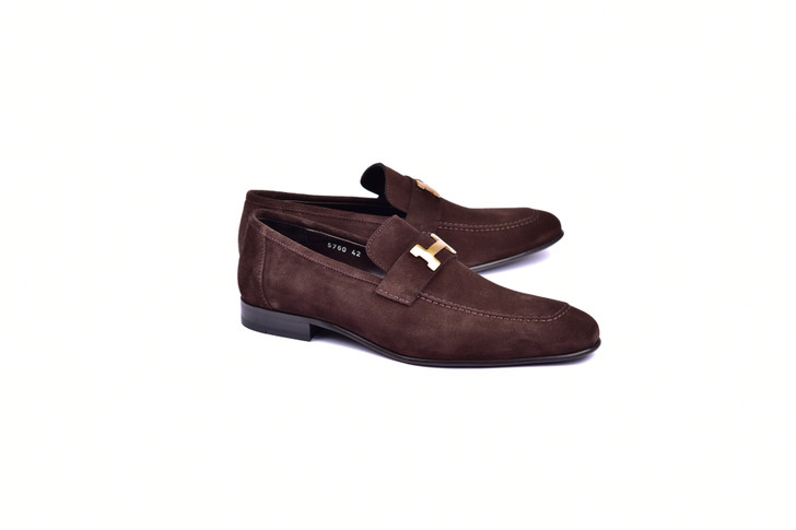 Corrente 5760 Suede - Gold H Buckle loafer Brown