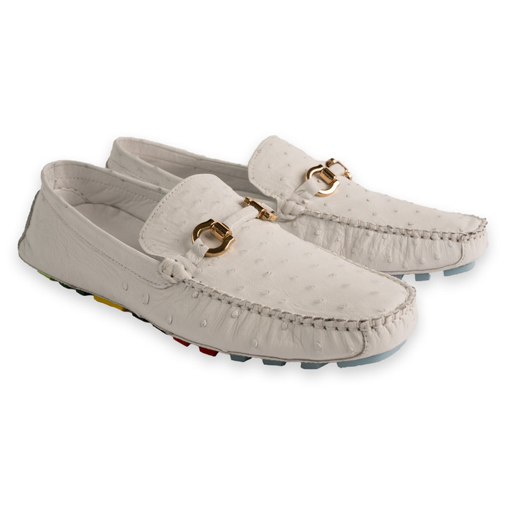 Pelle Line -Palm beach Full Ostrich Driving shoes- White