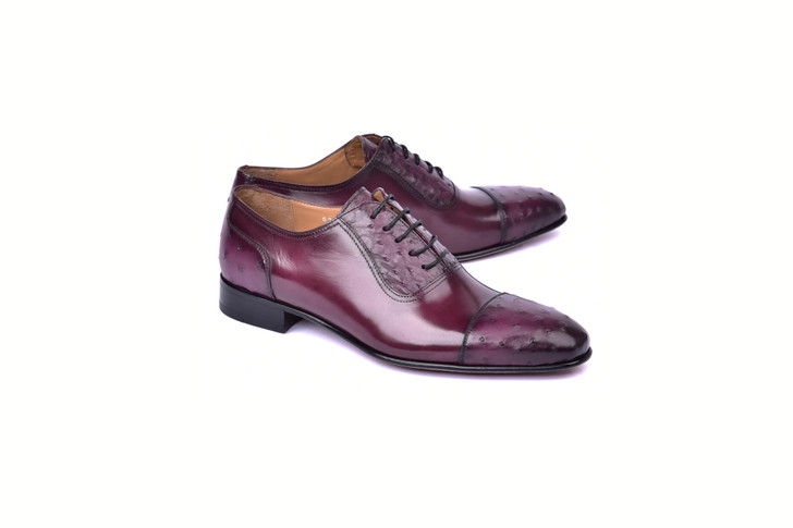  Corrente 6708- Cap toe Genuine Ostrich Lace up- Burgundy