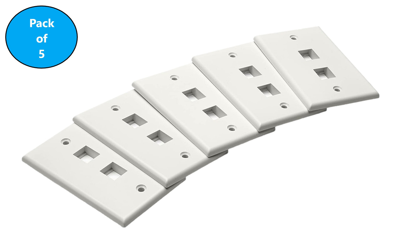 Keystone Wall Plate Single Gang (2-Port) for RJ45, HDMI & Coax Keystone Inserts (White) (5-Pack)