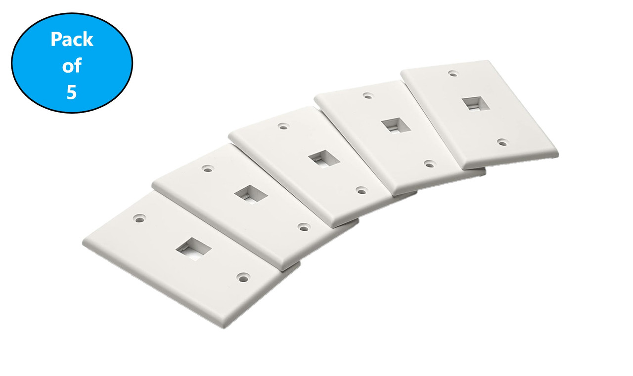 Keystone Wall Plate Single Gang 1-Port for RJ45, HDMI & Coax Keystone Inserts White 5-Pack