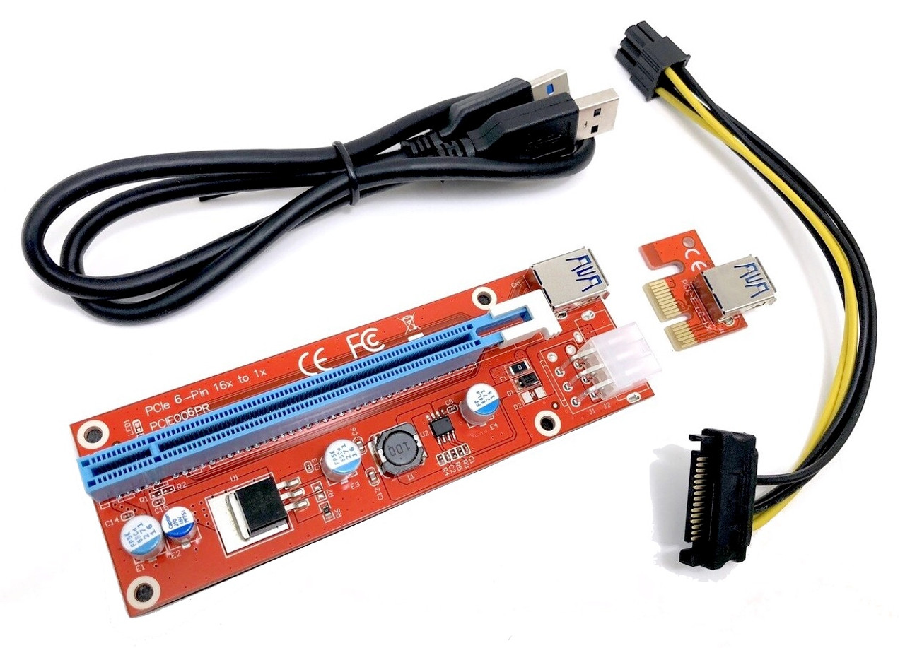 PCIe 6-Pin 16x to 1x Powered Riser Adapter Card (Red) - Micro