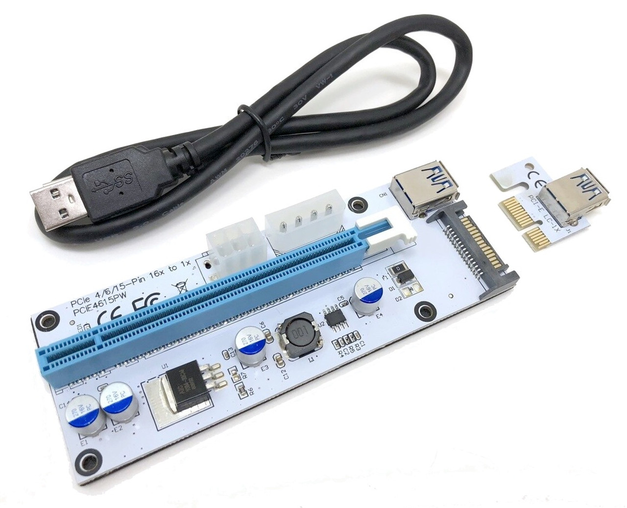 PCIe 4/6/15-Pin 16x to 1x Powered Riser Adapter Card (White)