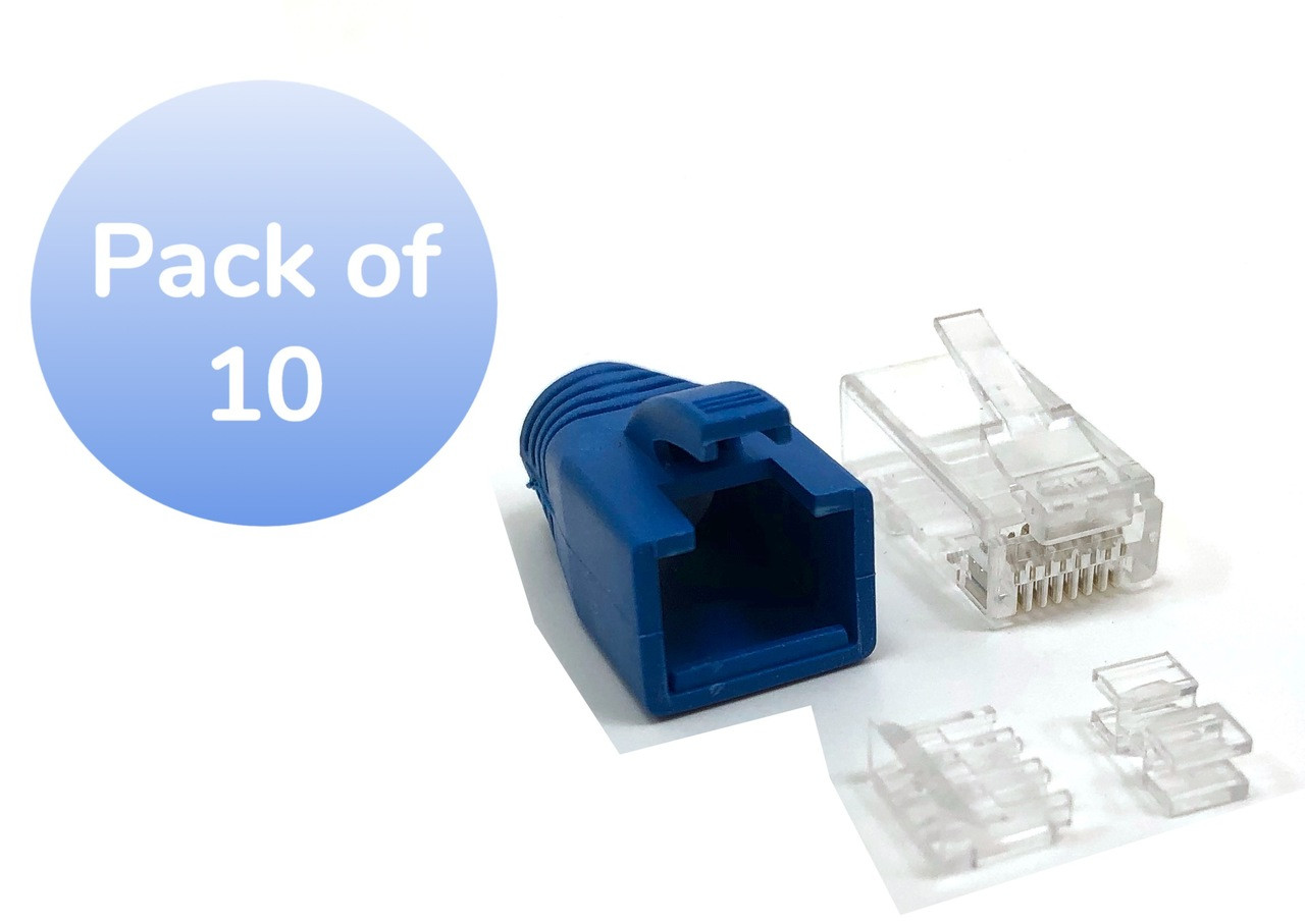 Cat6A RJ45 Modular Connectors with Boots and Load Bar (10 Pack)