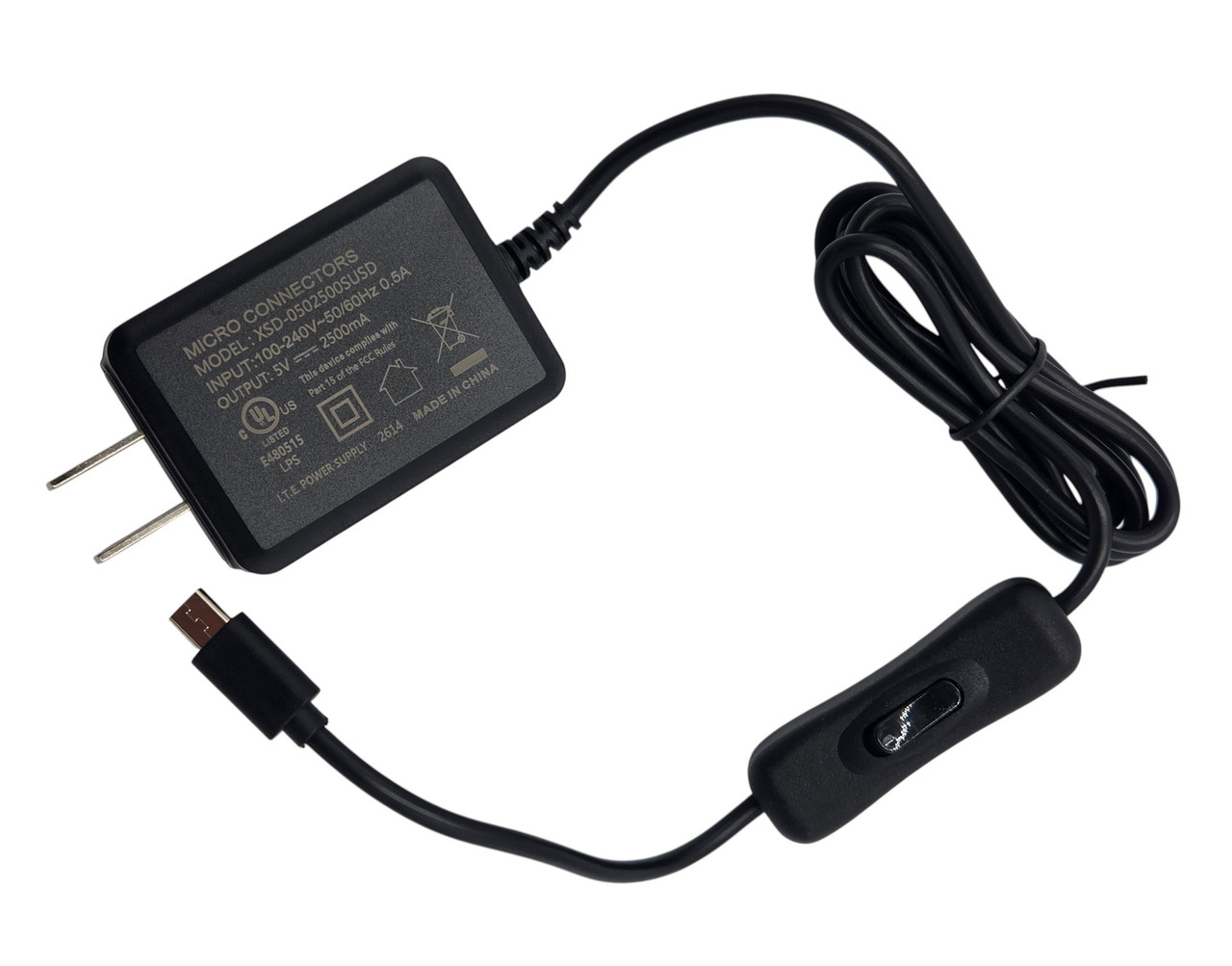 Micro USB 5V/2.5A Power Adapter with On/Off Switch for Raspberry Pi