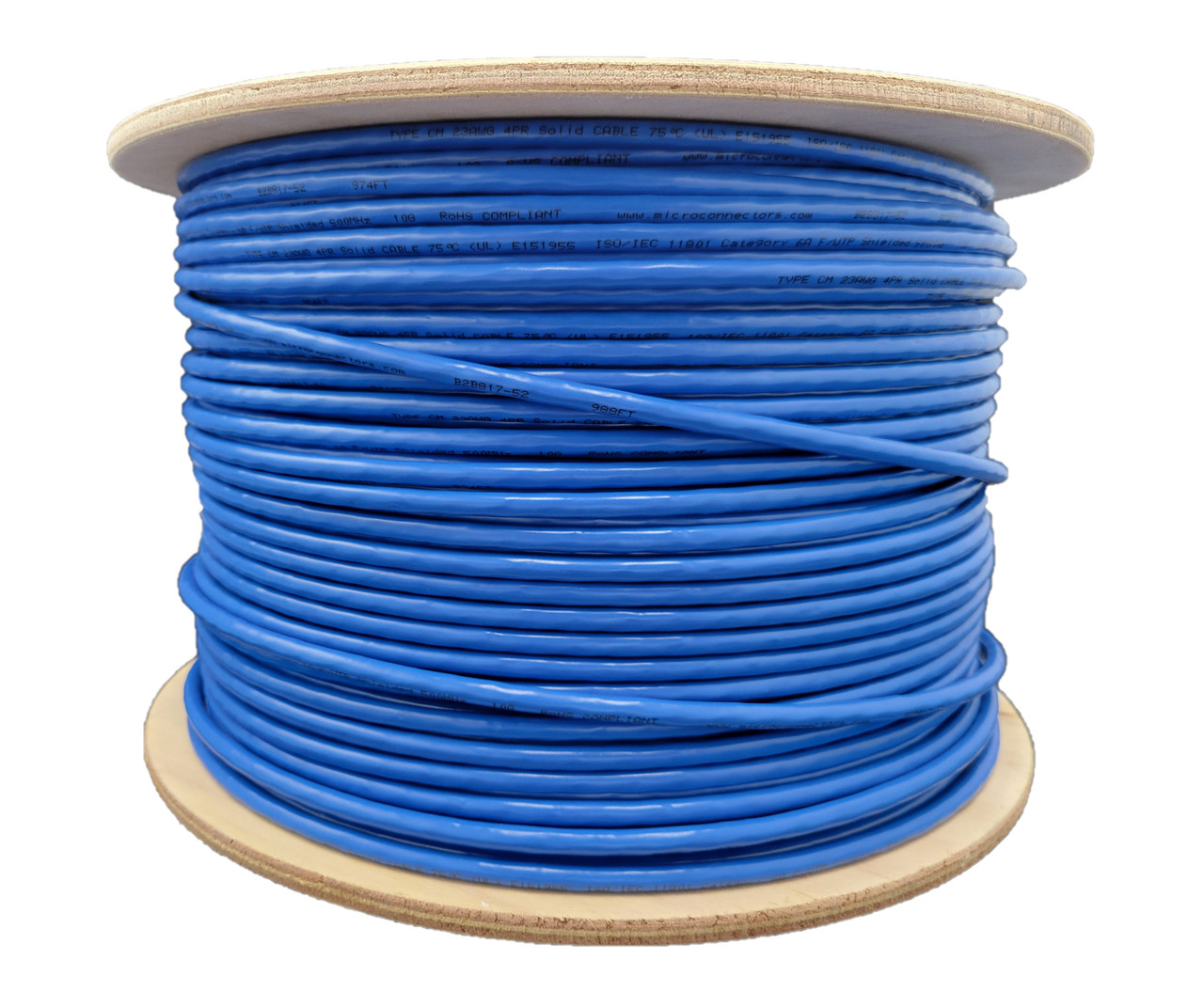 1000 Feet Cat6A Solid F/UTP Bulk Ethernet 23AWG Cable (Blue)