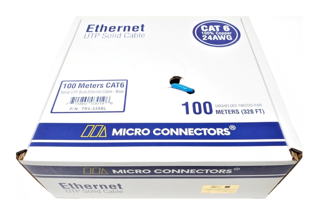 100m (328ft) Cat6 Solid UTP Bulk Ethernet Cable (Blue) - Micro Connectors,  Inc.