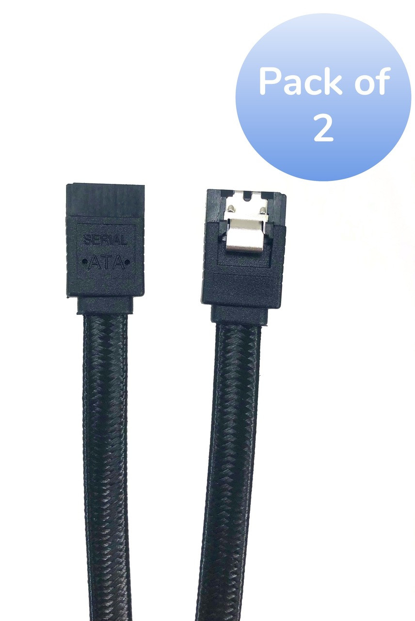 40in SATA III Straight Sleeve Cable with Locking Latch (Black, 2 pack)