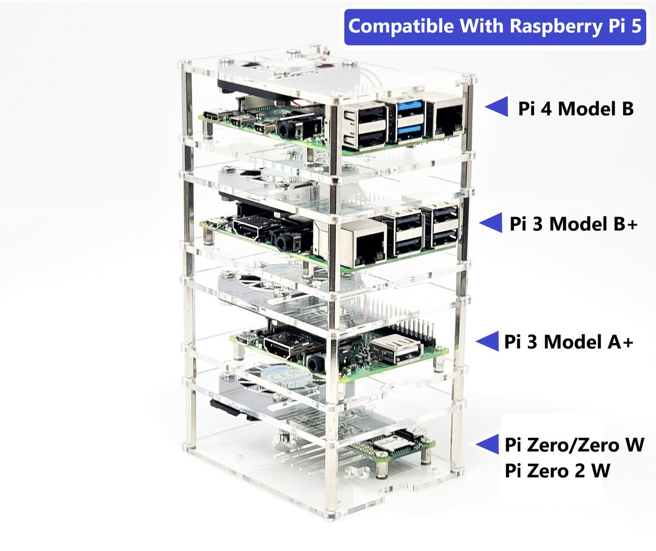 Raspberry pi 3 4台セット Four (4) Layer Stackable Clear Acrylic Raspberry Pi 5, Pi 4 & Pi 3