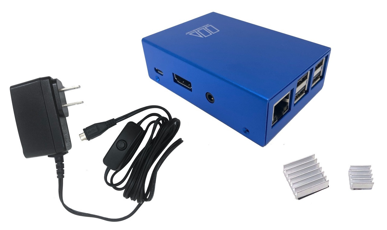 Aluminum Raspberry Pi 3 Case for Model B/B+ with UL Approved On/Off Switch 5V/2.5A Power Adapter - Blue