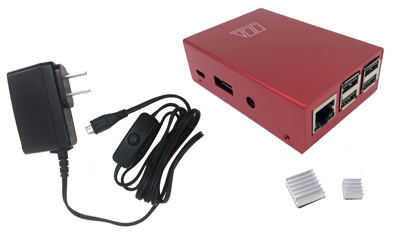 Aluminum Raspberry Pi 3 Case for Model B/B+ with UL Approved On/Off Switch 5V/2.5A Power Adapter - Red