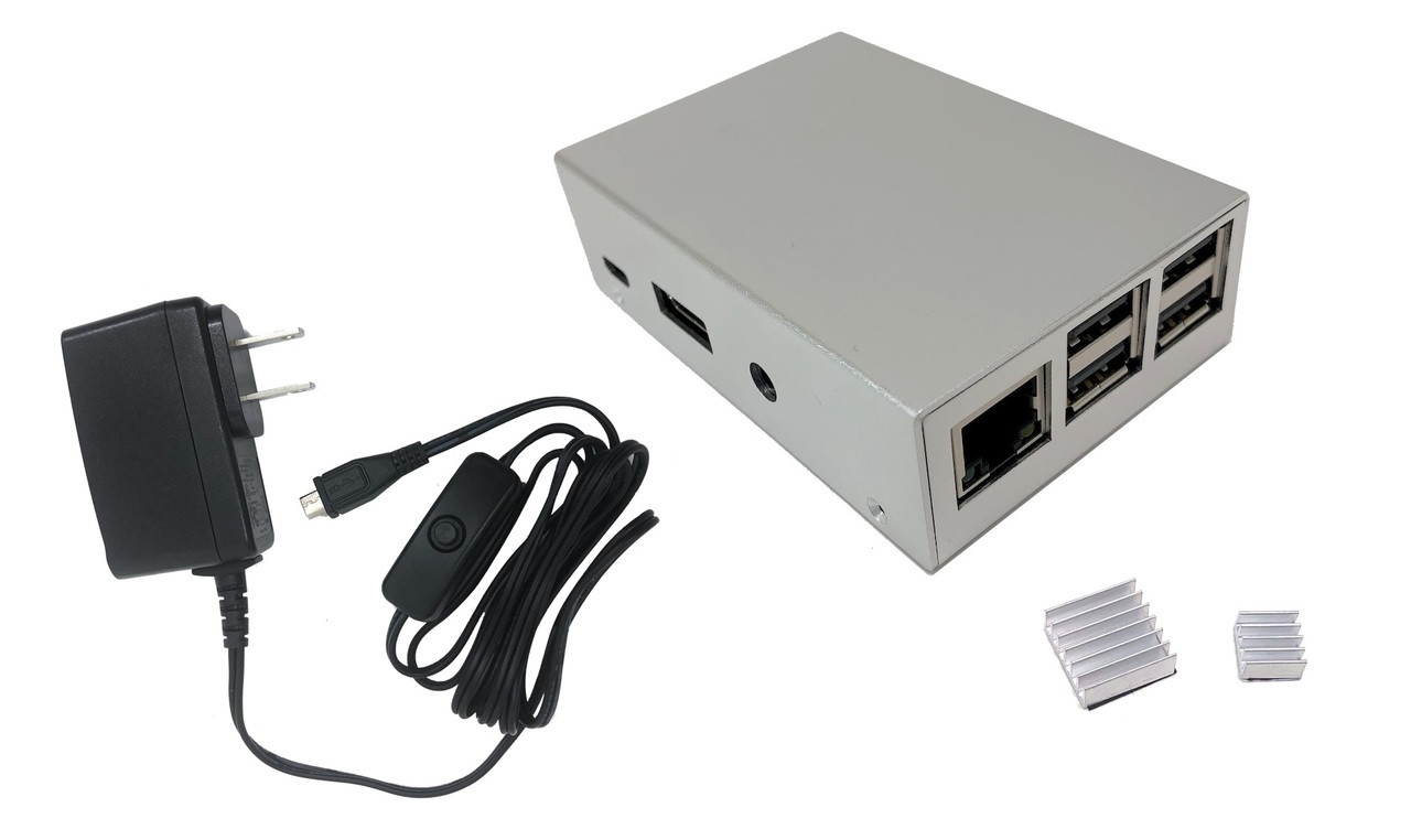 Aluminum Raspberry Pi 3 Case for Model B/B+ with UL Approved On/Off Switch 5V/2.5A Power Adapter - Silver