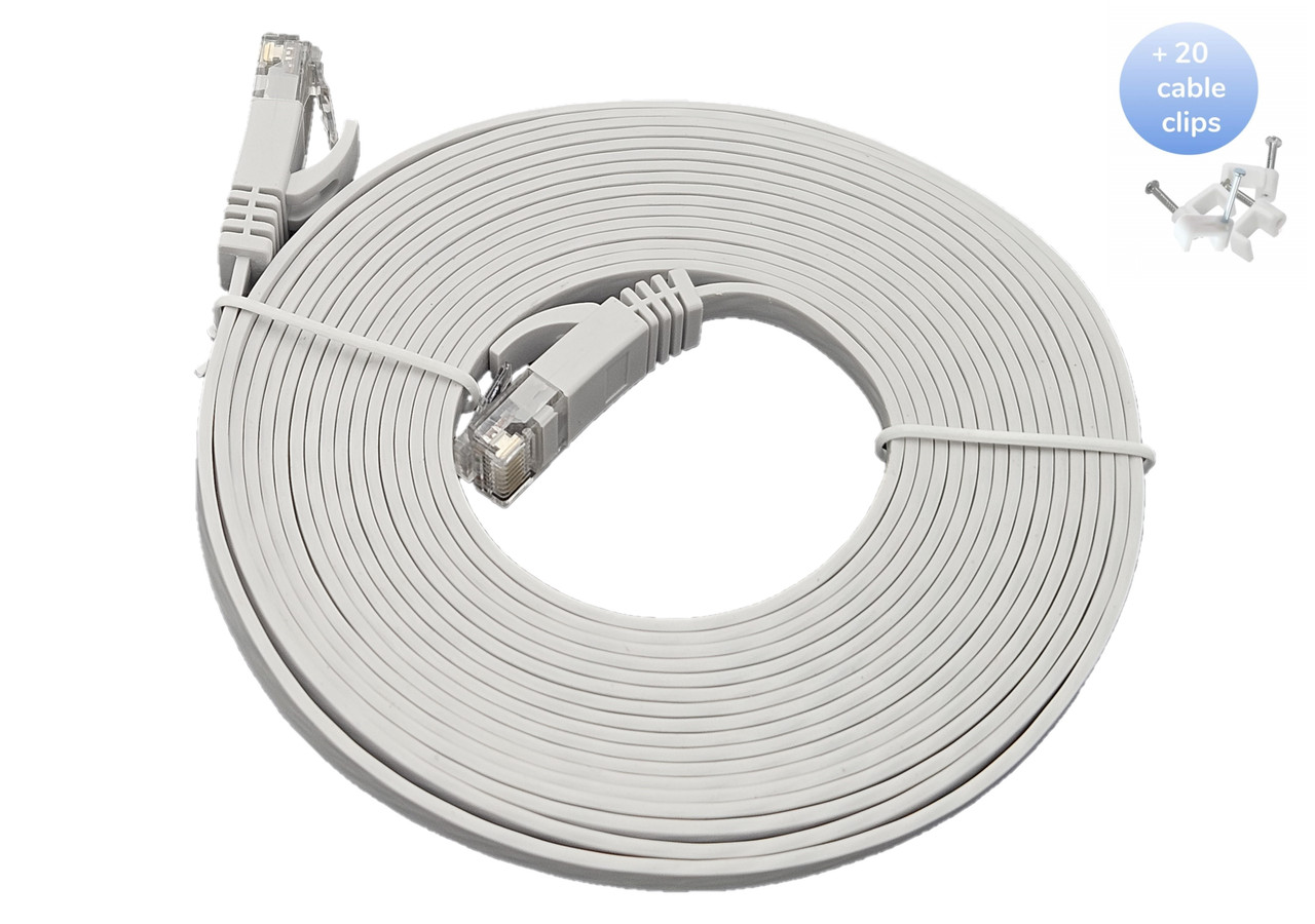 100 Feet Cat6 UTP RJ45 Flat Patch 30AWG Cable (White)