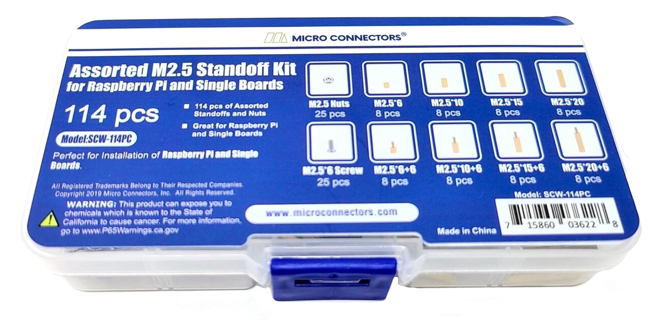 114pcs Assorted M2.5 Standoff Kit for Raspberry Pi and Single Boards