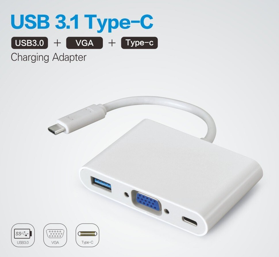 USB-C to VGA Multiport Adapter | USB-A & USB-C Charging | Micro