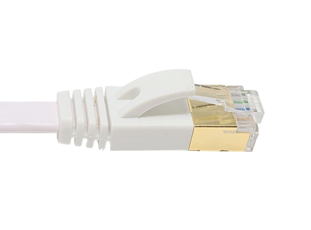 50 Feet Cat7 Shielded RJ45 Flat Patch 32AWG Cable with Cable Clips (White)