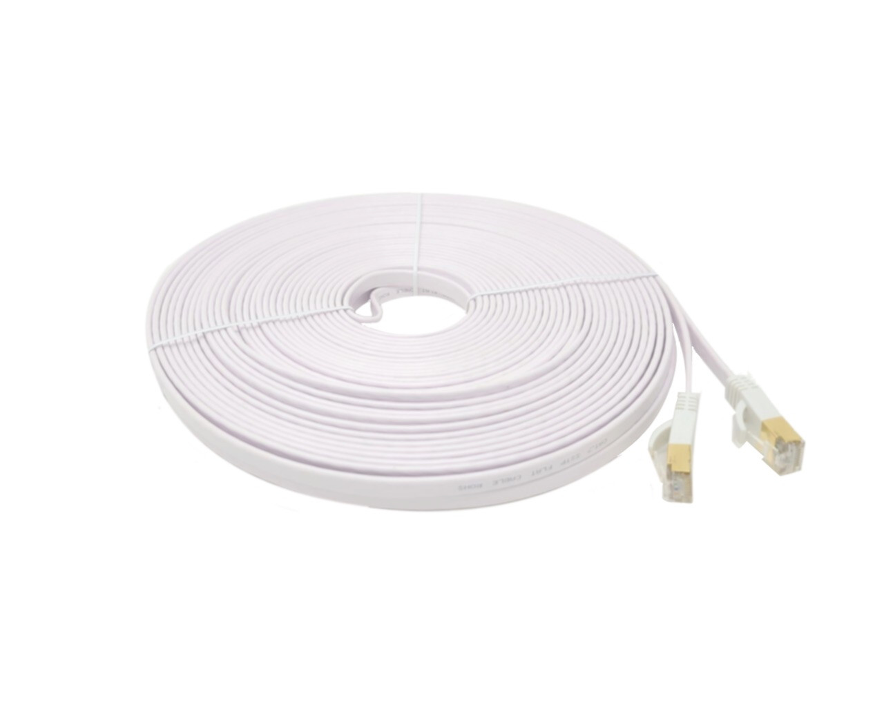 50 Feet Cat7 Shielded RJ45 Flat Patch 32AWG Cable with Cable Clips (White)