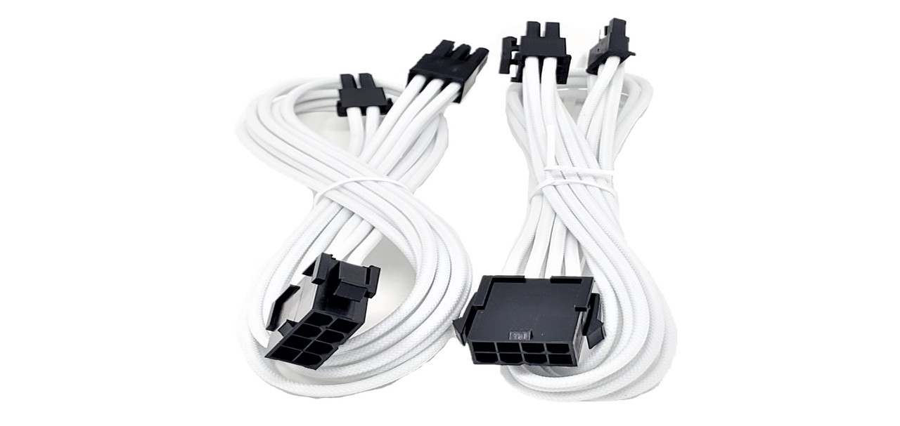 Premium Sleeved 8 (6+2) Pin PCI-e GPU Power Extension Cable – 45cm (1.5ft) / White / 2 Pack 