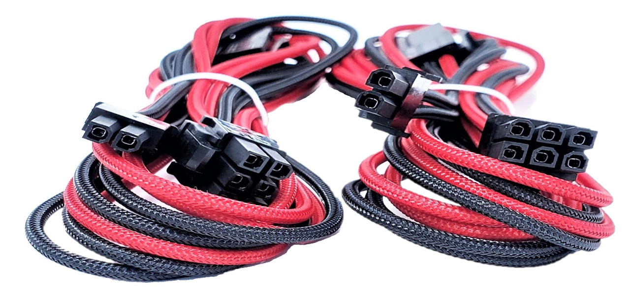 Premium Sleeved 8 (6+2) Pin PCI-e GPU Power Extension Cable – 45cm (1.5ft) – Red/Black / 2 Pack 