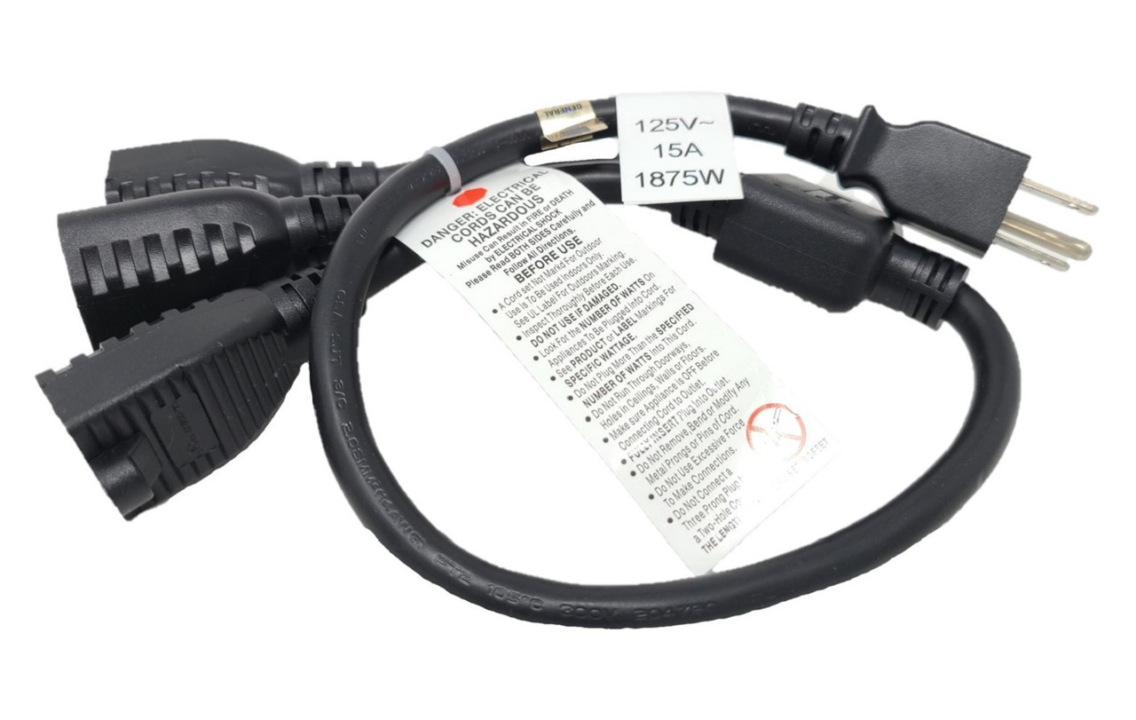 1-To-3 Heavy Duty 14 AWG Power Cord Splitter (NEMA 5-15P to NEMA 5