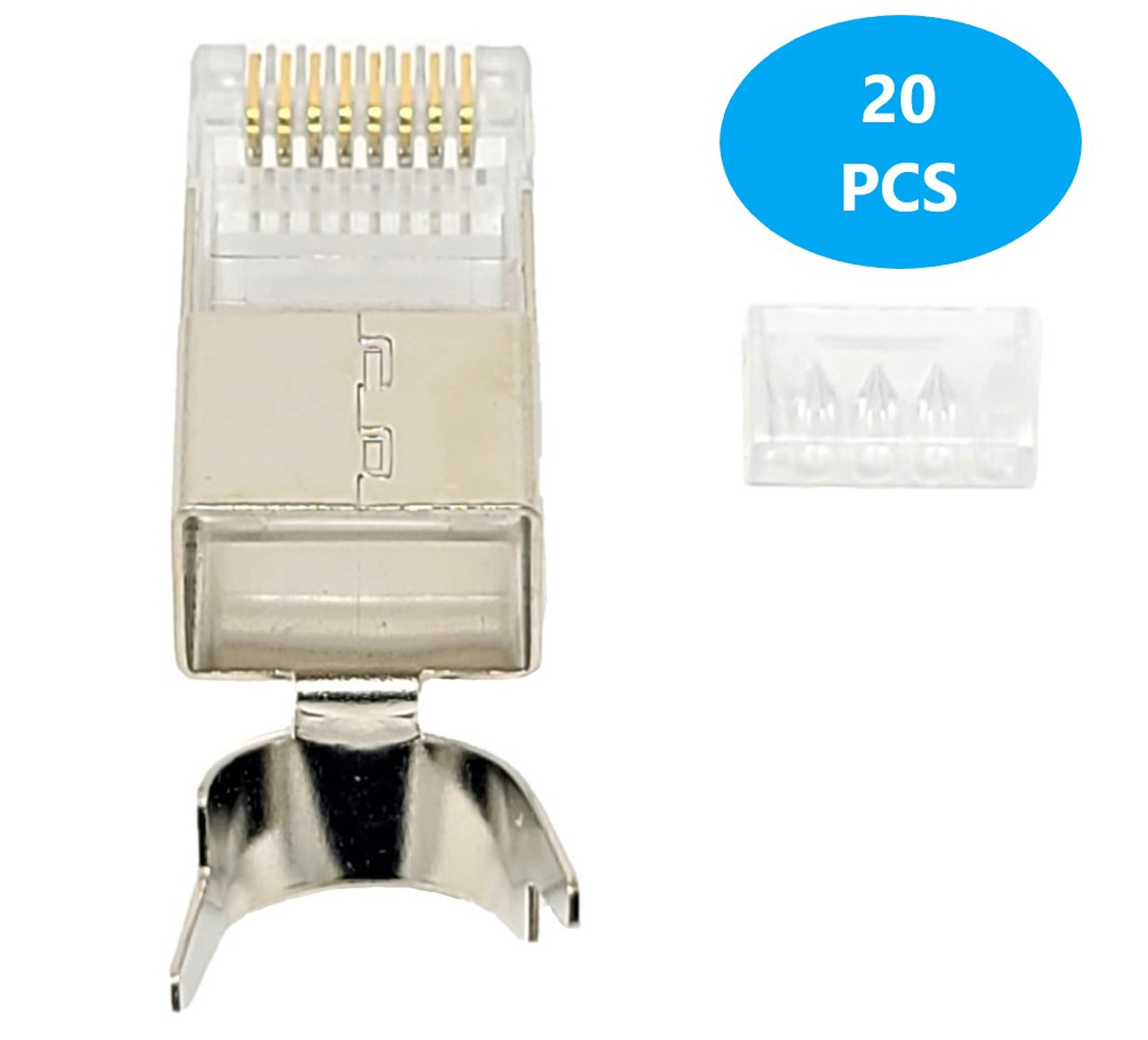 500 Feet Cat6A Solid-Shielded (F/UTP) Bulk Ethernet (23AWG) Cable (Blue) with 20-Pack Universal Shielded RJ45 Connectors